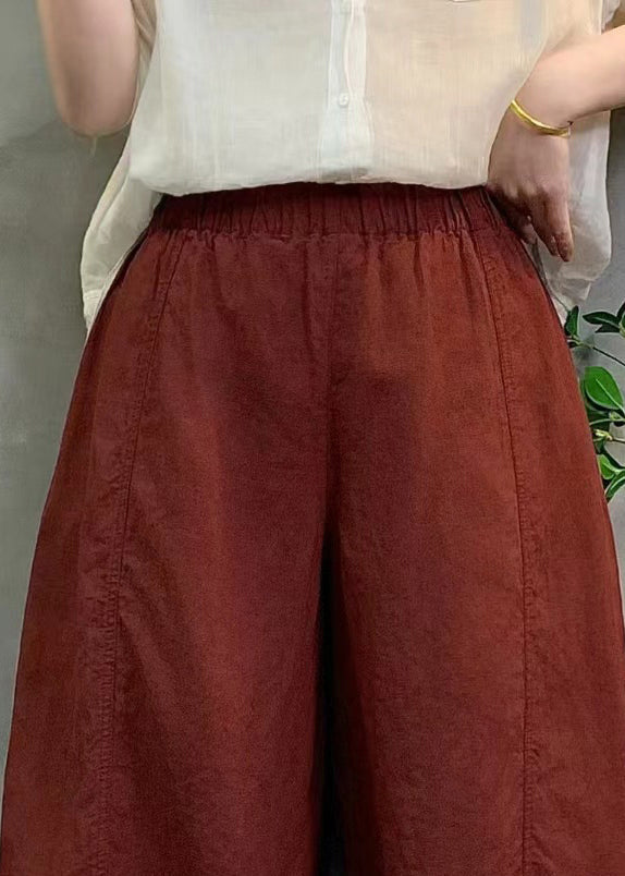 Plus Size Red Oversized Linen Crop Pants Summer