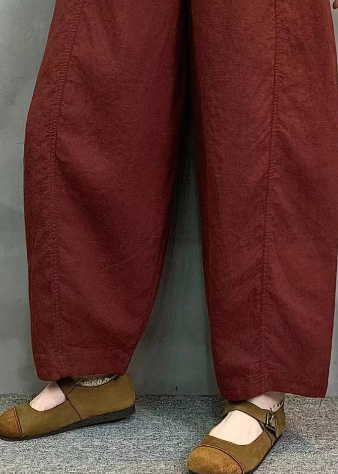 Plus Size Red Oversized Linen Crop Pants Summer