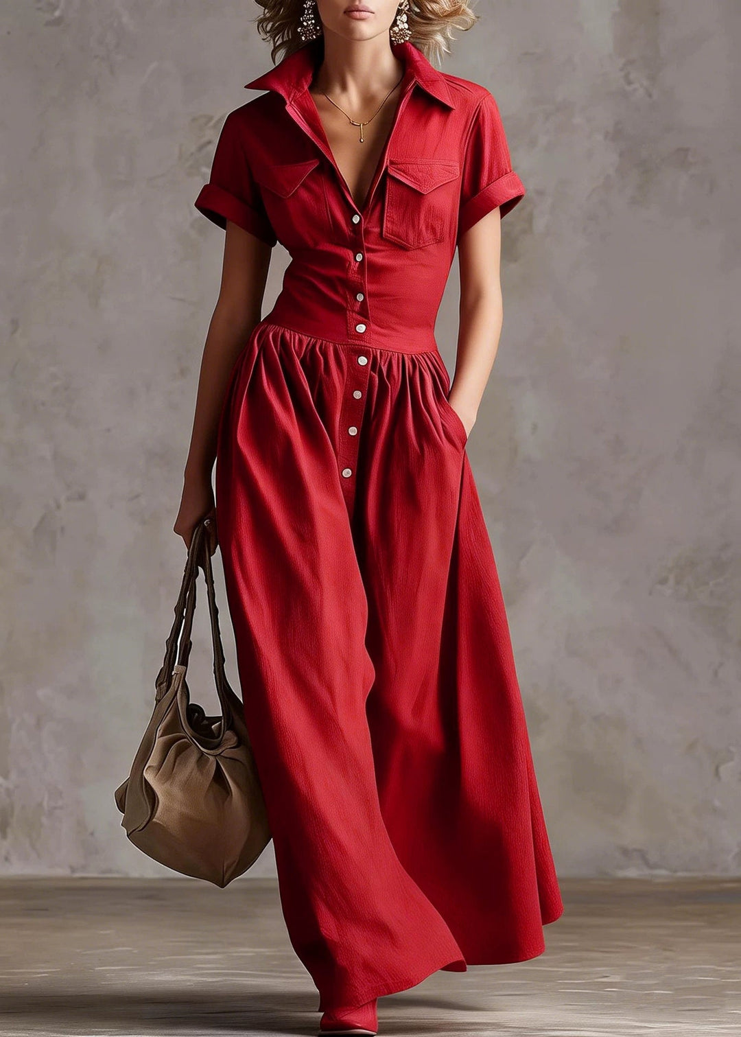 Plus Size Red Peter Pan Collar Cotton Party Dress Summer