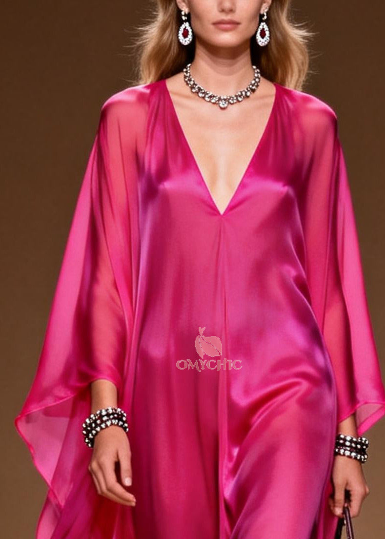 Plus Size Rose Oversized Draping Chiffon Maxi Dress Summer