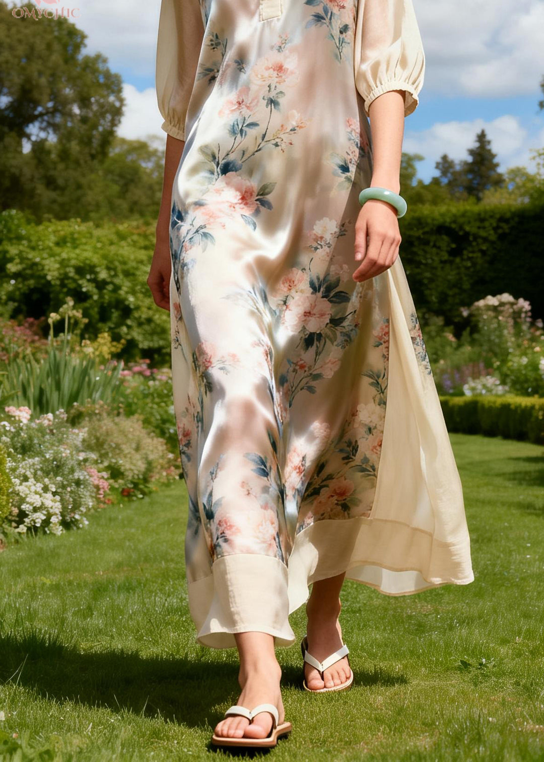Plus Size Ruffled Print Patchwork Linen Silk Dress Summer