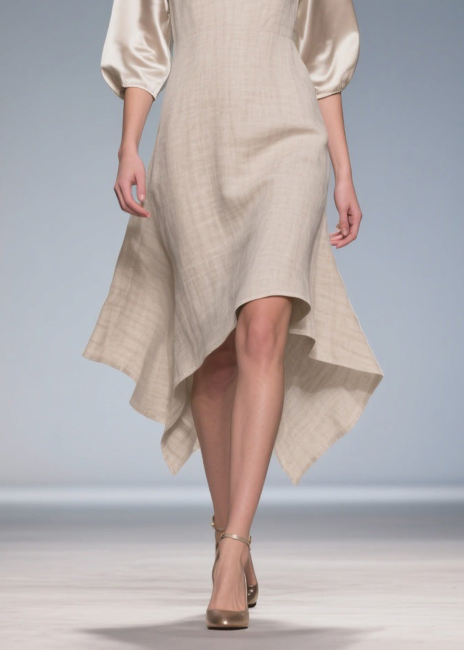 Plus Size V Neck Patchwork Linen Silk Dress Summer