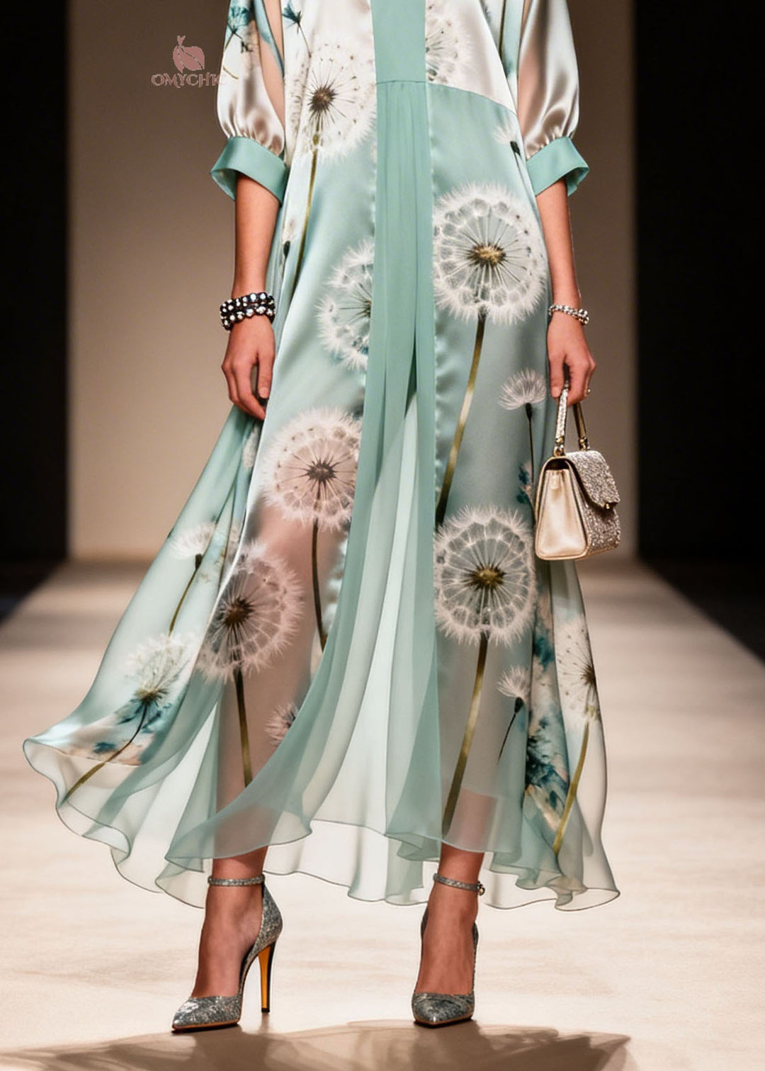 Plus Size V Neck Print Patchwork Chiffon Dresses Summer