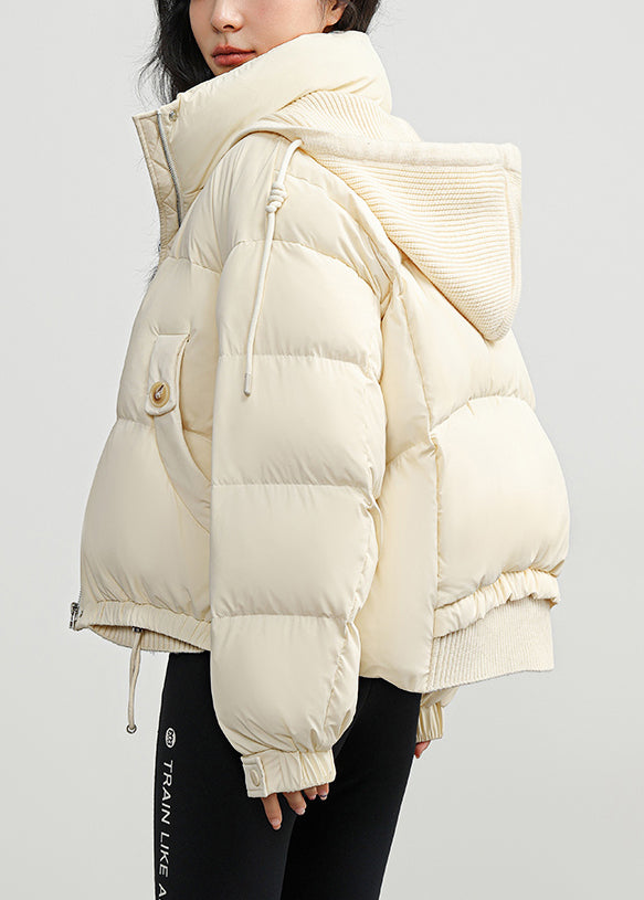 Plus Size White Hooded Pockets Drawstring Duck Down Down Coats Winter