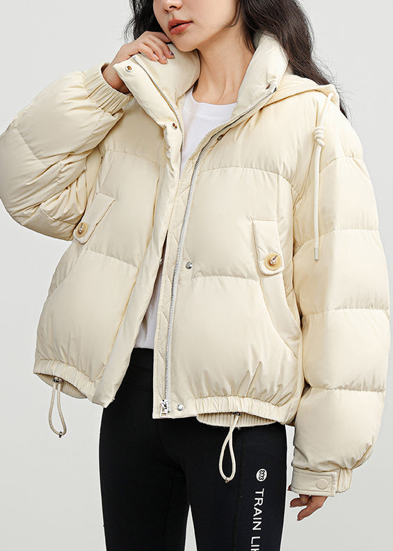 Plus Size White Hooded Pockets Drawstring Duck Down Down Coats Winter