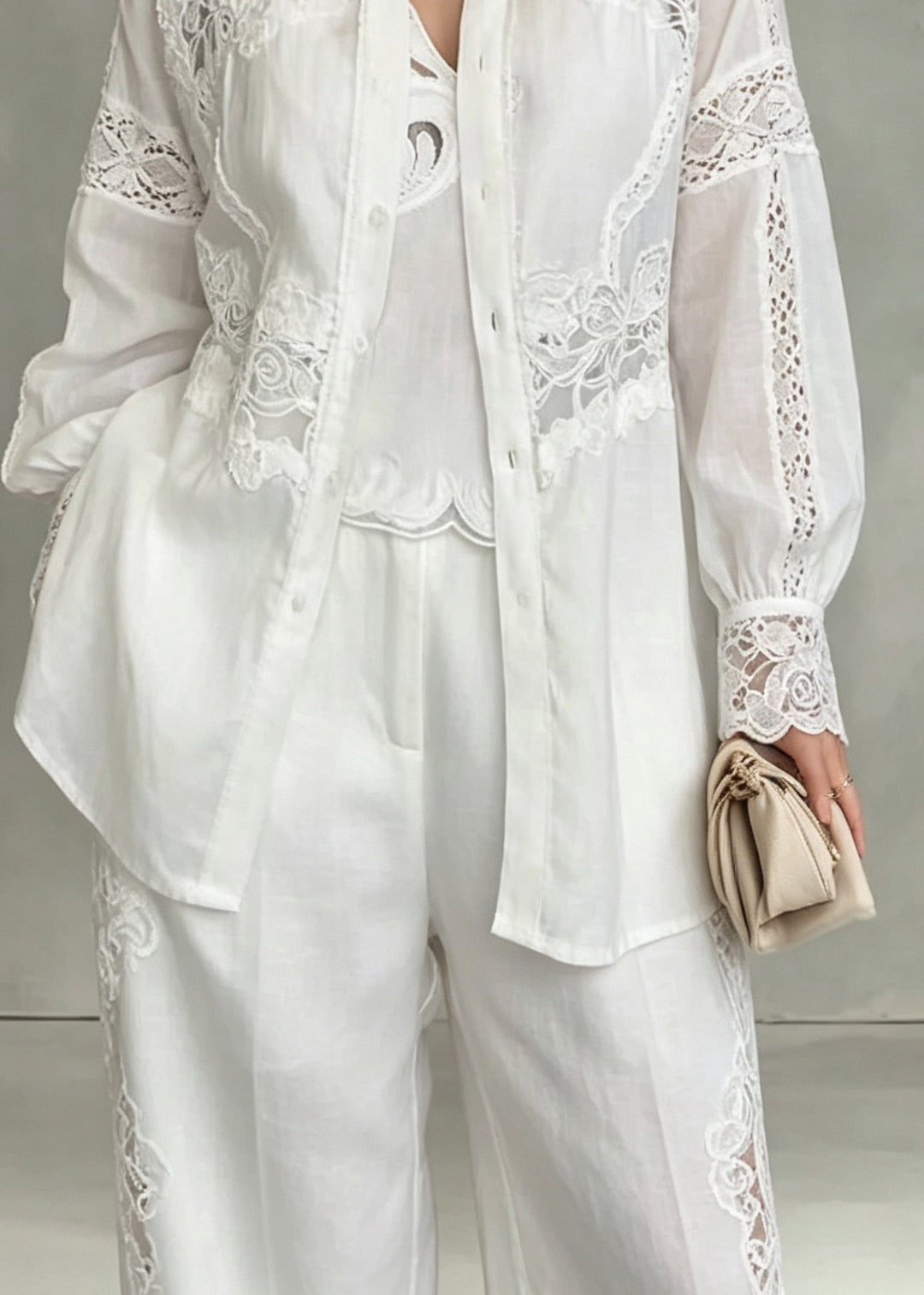 Plus Size White O Neck Hollow Out Patchwork Cotton Shirt Top Fall