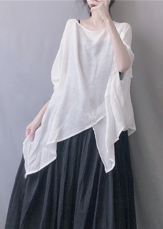 Plus Size White O-Neck Solid Top Summer