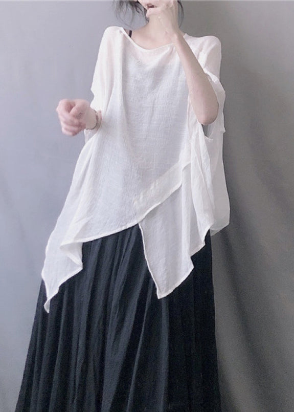 Plus Size White O-Neck Solid Top Summer
