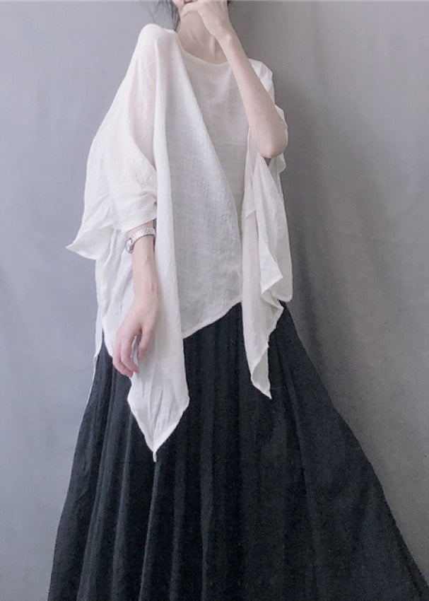 Plus Size White O-Neck Solid Top Summer