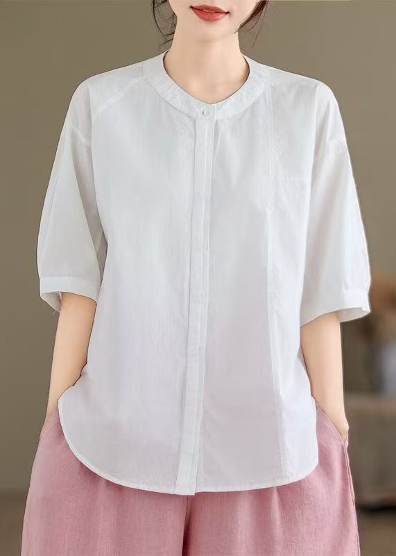Plus Size White Oversized Cotton Tops Half Sleeve