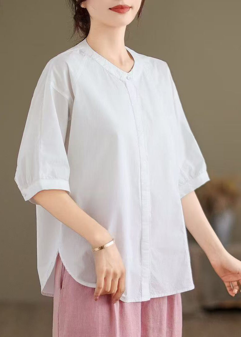 Plus Size White Oversized Cotton Tops Half Sleeve