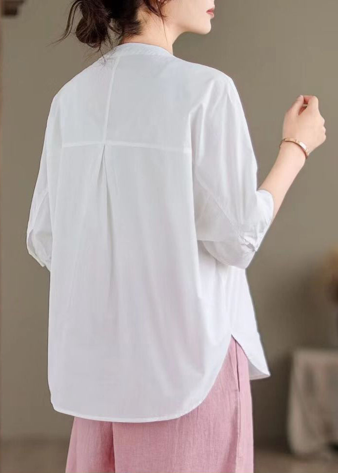 Plus Size White Oversized Cotton Tops Half Sleeve