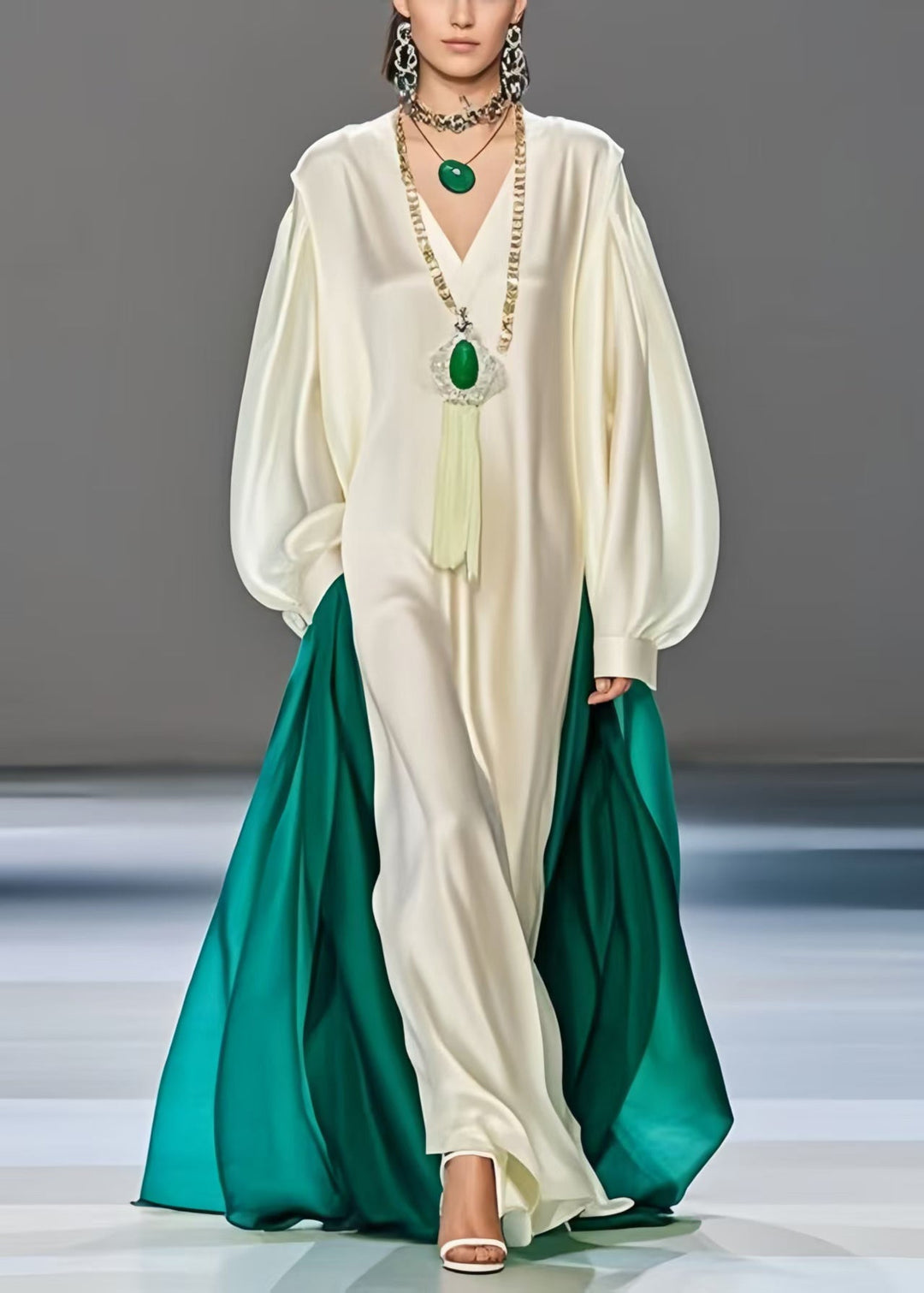 Plus Size White Oversized Patchwork Silk Robe Dresses Spring