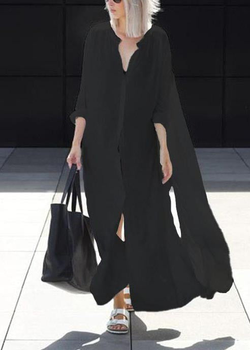 Plus Size White Oversized Side Open Cotton UPF 50+ Long Shirts Summer