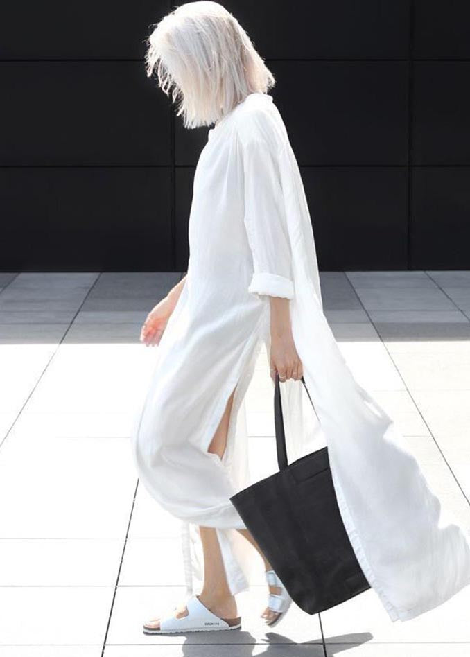 Plus Size White Oversized Side Open Cotton UPF 50+ Long Shirts Summer