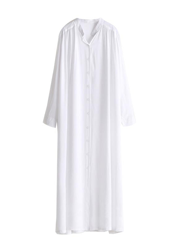 Plus Size White Oversized Side Open Cotton UPF 50+ Long Shirts Summer