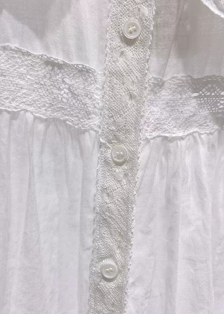 Plus Size White Peter Pan Collar Lace Cotton Blouses Half Sleeve