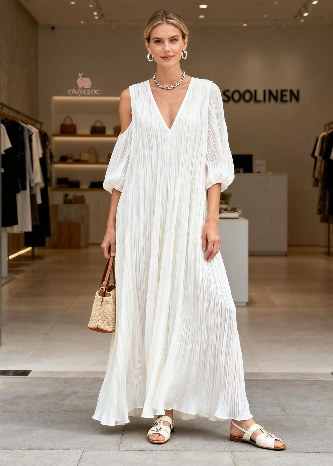 Plus Size White V Neck Asymmetrical Design Patchwork Cotton Dresses Summer