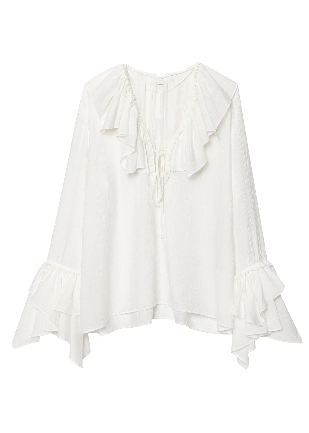 Plus Size White V Neck Ruffled Patchwork Chiffon Top Fall