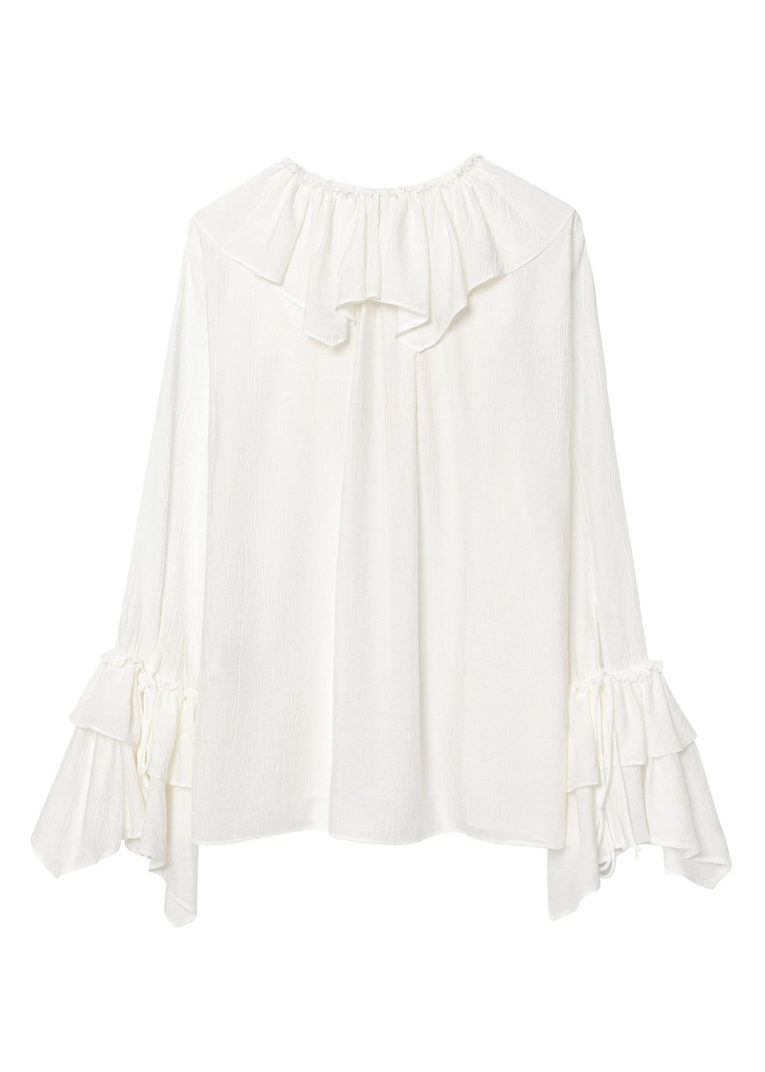 Plus Size White V Neck Ruffled Patchwork Chiffon Top Fall