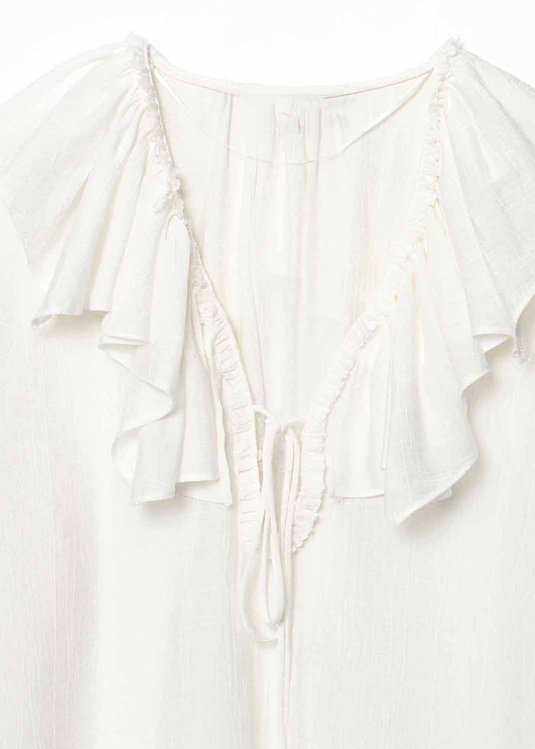 Plus Size White V Neck Ruffled Patchwork Chiffon Top Fall