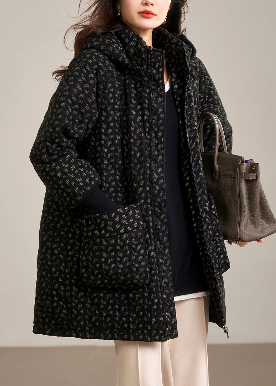 Plus Size Yellow Hooded Pockets Fine Cotton Filled Coat Winter