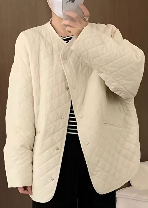 Plus Size Yellow O Neck Pockets Fine Cotton Filled Jackets Fall