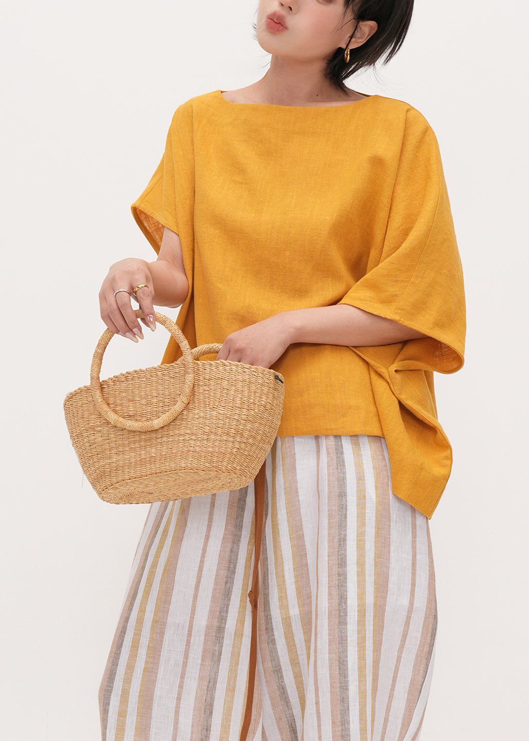 Plus Size Yellow Oversized Linen Tank Tops Batwing Sleeve