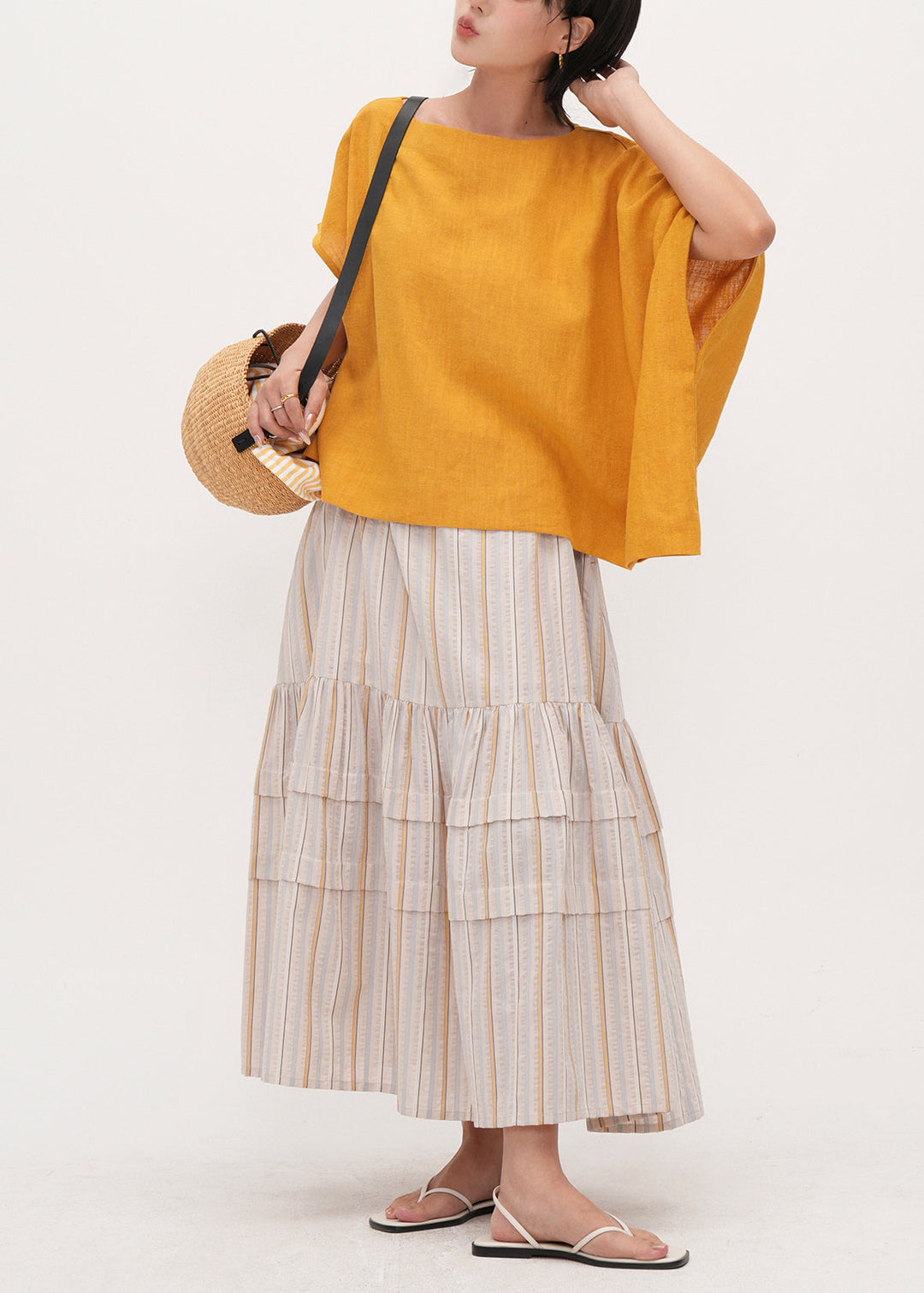 Plus Size Yellow Oversized Linen Tank Tops Batwing Sleeve