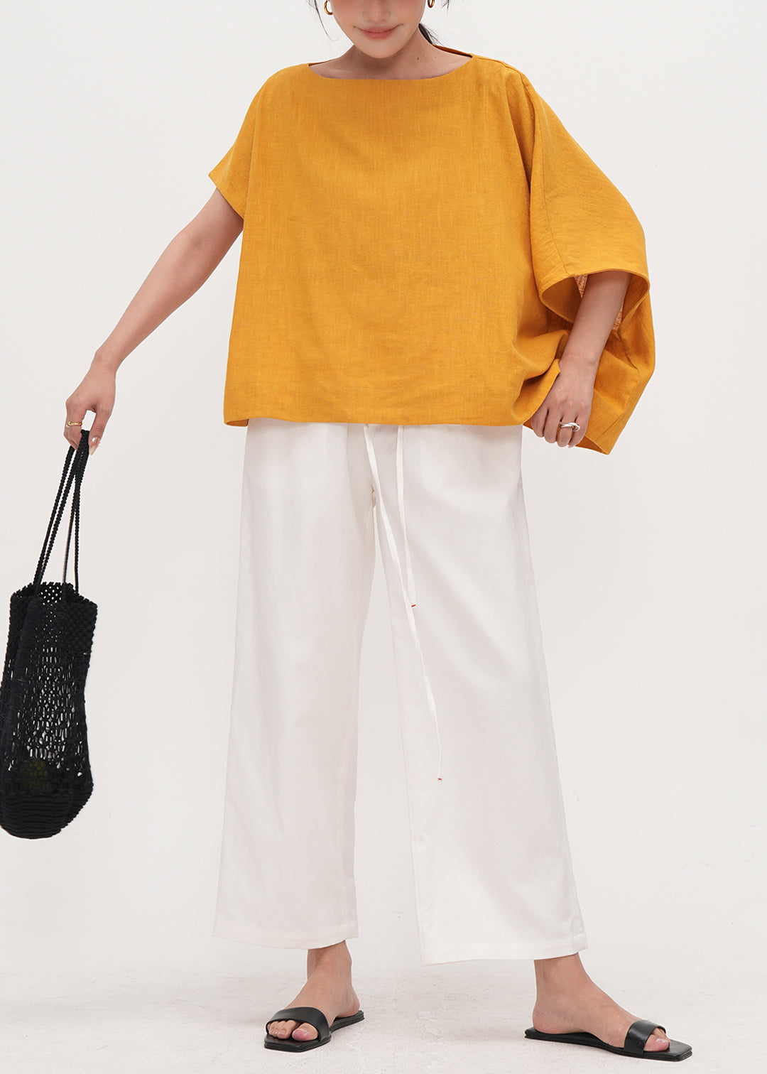 Plus Size Yellow Oversized Linen Tank Tops Batwing Sleeve