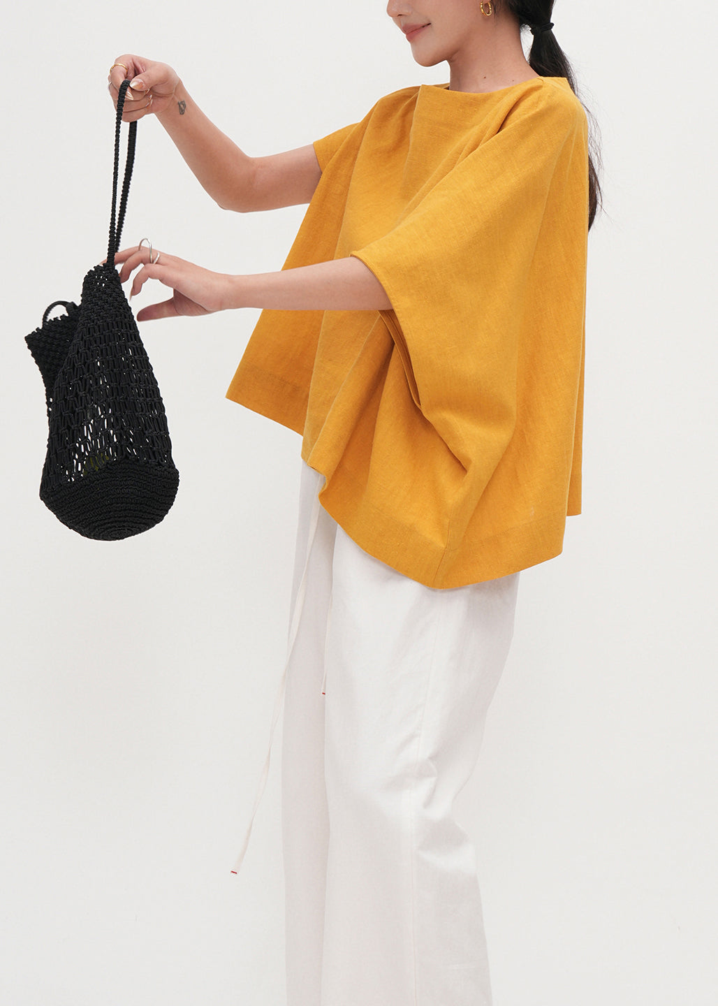 Plus Size Yellow Oversized Linen Tank Tops Batwing Sleeve