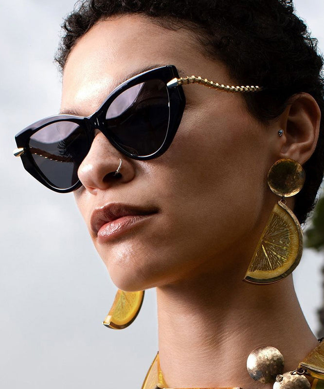 Punk Style Black Cat Eye Chain Concave Sunglasses