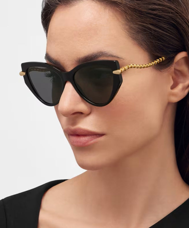 Punk Style Black Cat Eye Chain Concave Sunglasses
