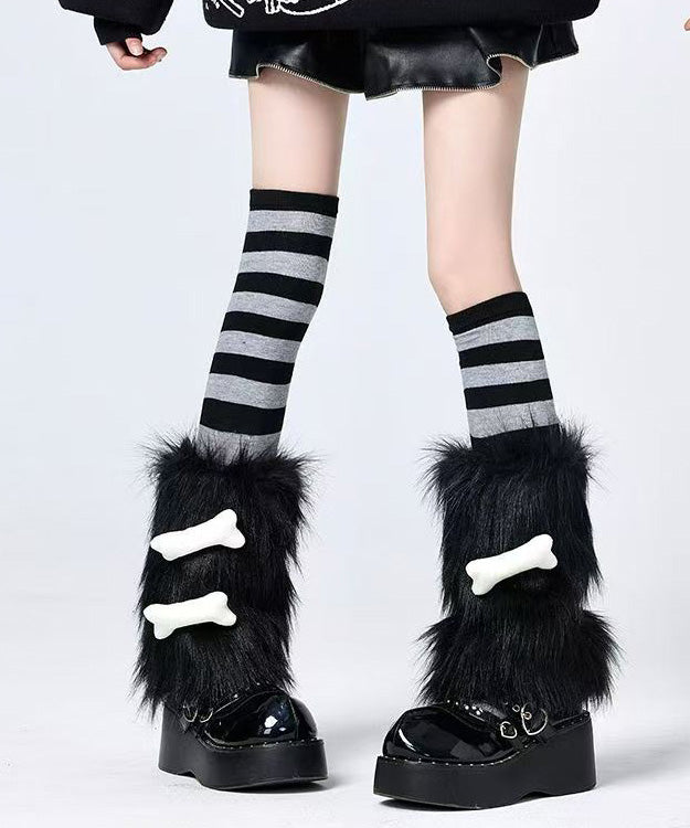 Punk Style Black Fuzzy Fur Fluffy Socks Cover