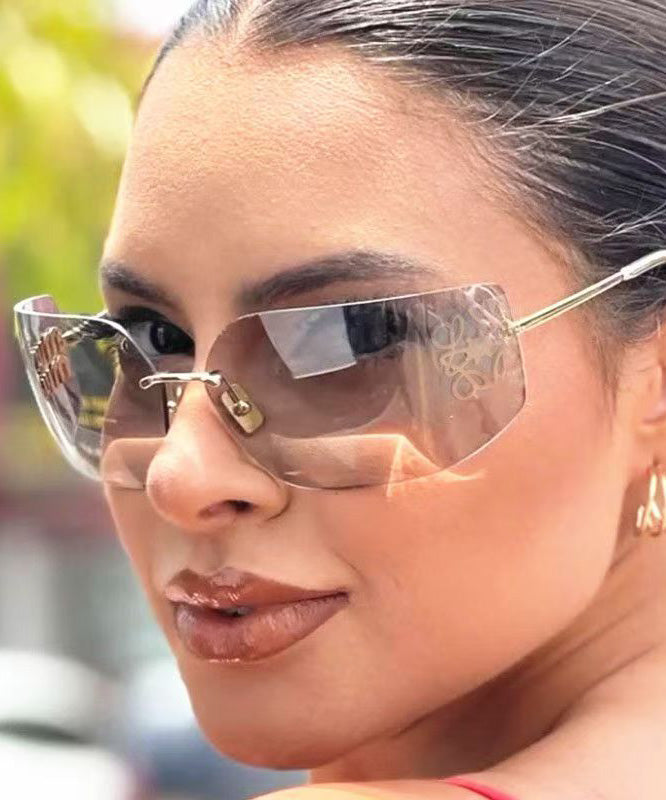 Punk Style Silver Flower Inlaid Frameless Sunglasses