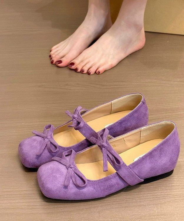 Purple Bow Splicing French Suede Wedge Shoes