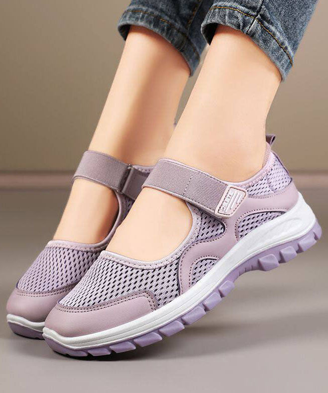 Purple Breathable Mesh Buckle Strap Splicing Flat Feet Shoes