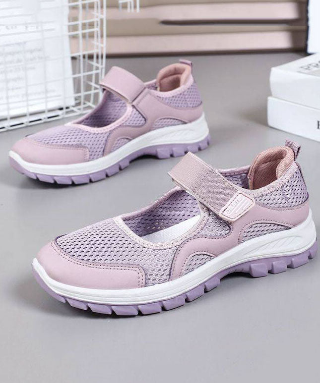 Purple Breathable Mesh Buckle Strap Splicing Flat Feet Shoes