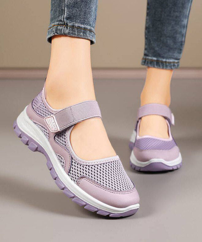Purple Breathable Mesh Buckle Strap Splicing Flat Feet Shoes