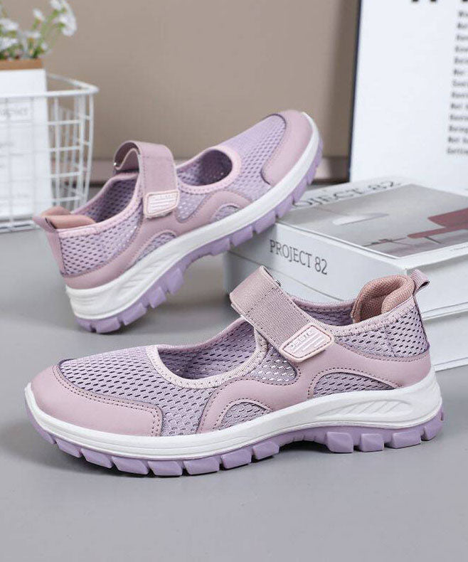 Purple Breathable Mesh Buckle Strap Splicing Flat Feet Shoes