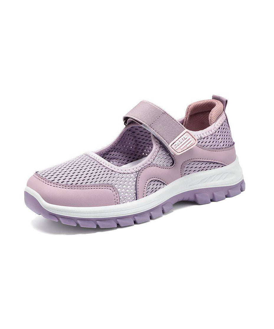 Purple Breathable Mesh Buckle Strap Splicing Flat Feet Shoes