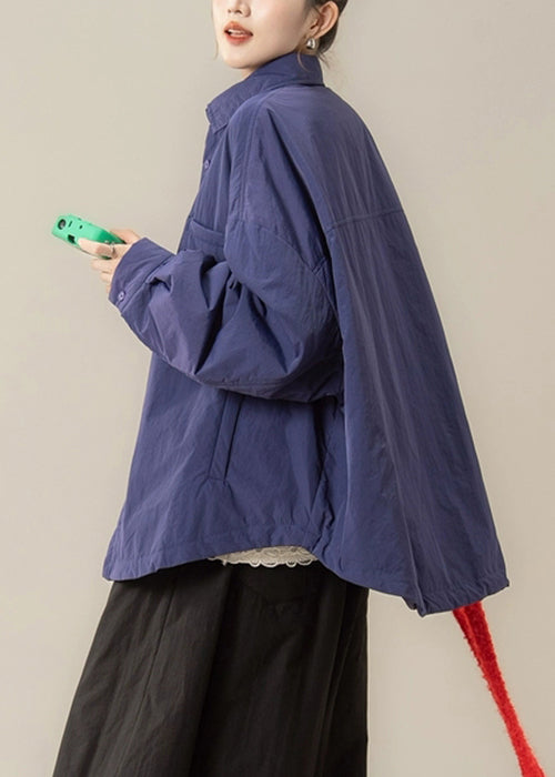 Purple Button Solid Cotton Filled Shirt Coat Peter Pan Collar