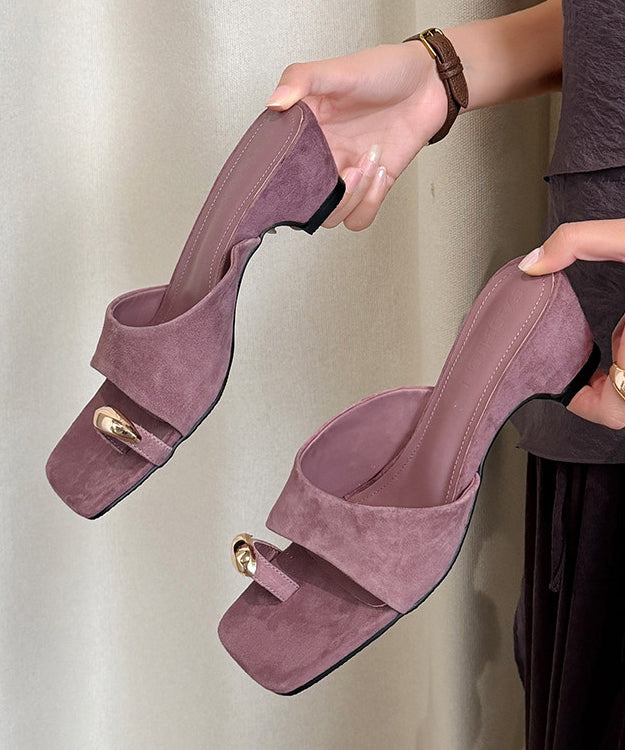 Purple Chunky Sheepskin Fitted Thong Sandals