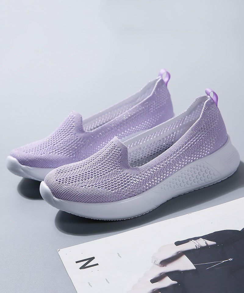 Purple Comfy Breathable Mesh Splicing Flat Shoes For Women