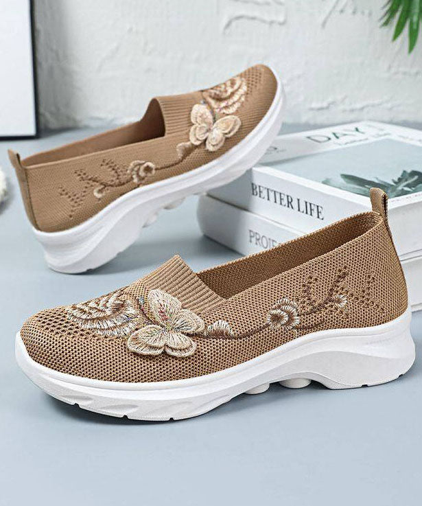Purple Embroidered Breathable Mesh Flat Shoes For Women