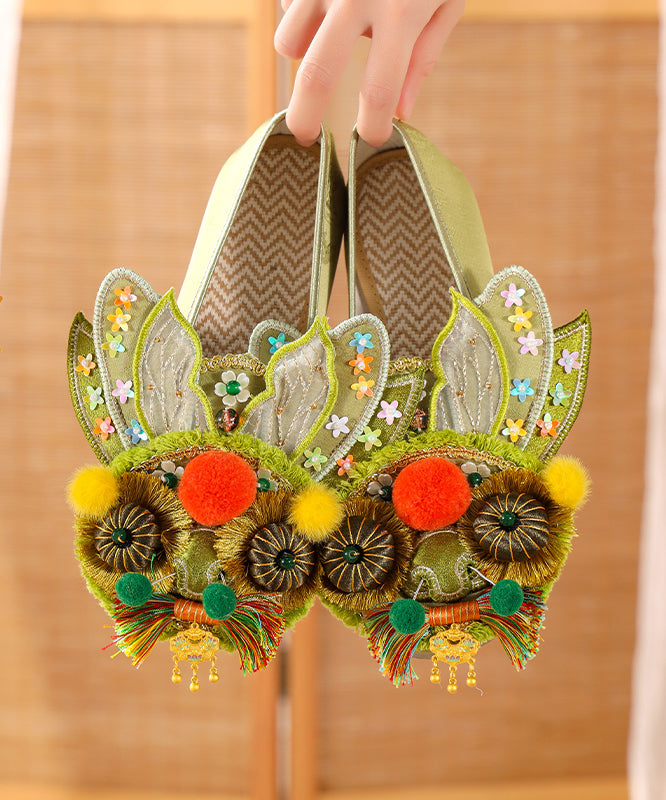 Purple Flat Feet Shoes Cotton Fabric Handmade Splicing Embroidered