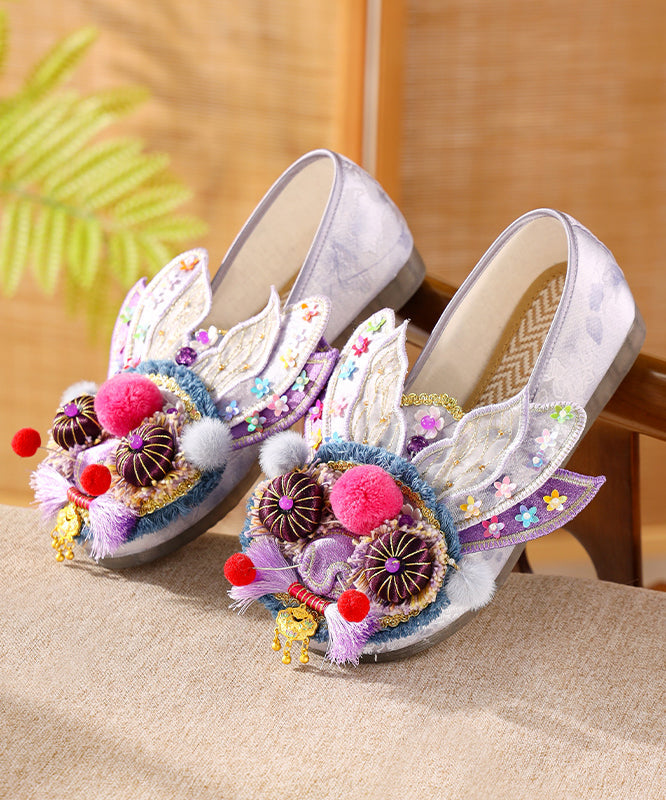 Purple Flat Feet Shoes Cotton Fabric Handmade Splicing Embroidered