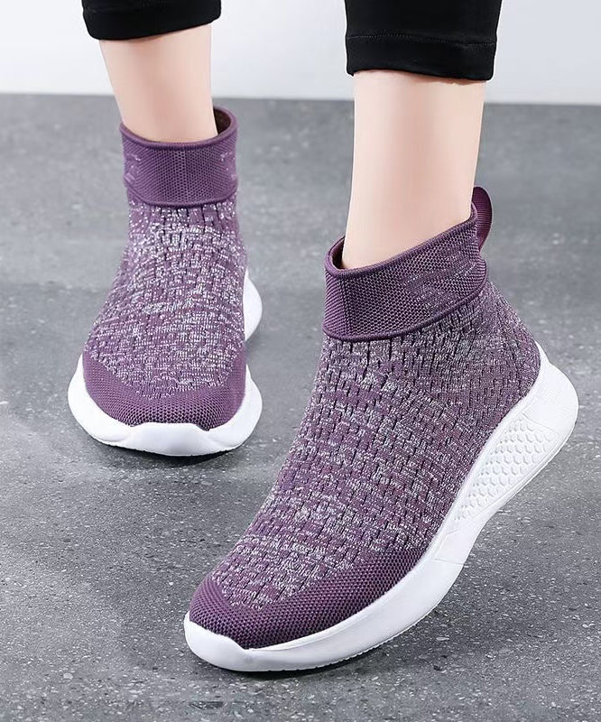 Purple Flat Feet Shoes Knit Fabric Casual Hollow Out Flats