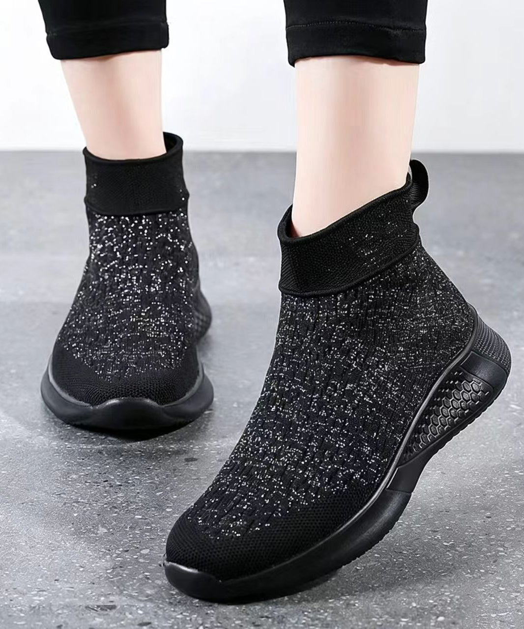 Purple Flat Feet Shoes Knit Fabric Casual Hollow Out Flats