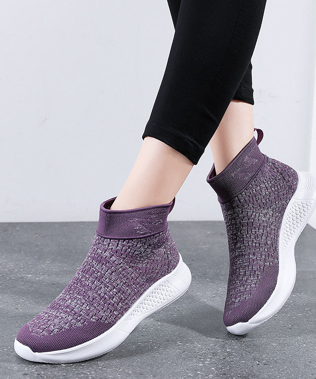 Purple Flat Feet Shoes Knit Fabric Casual Hollow Out Flats